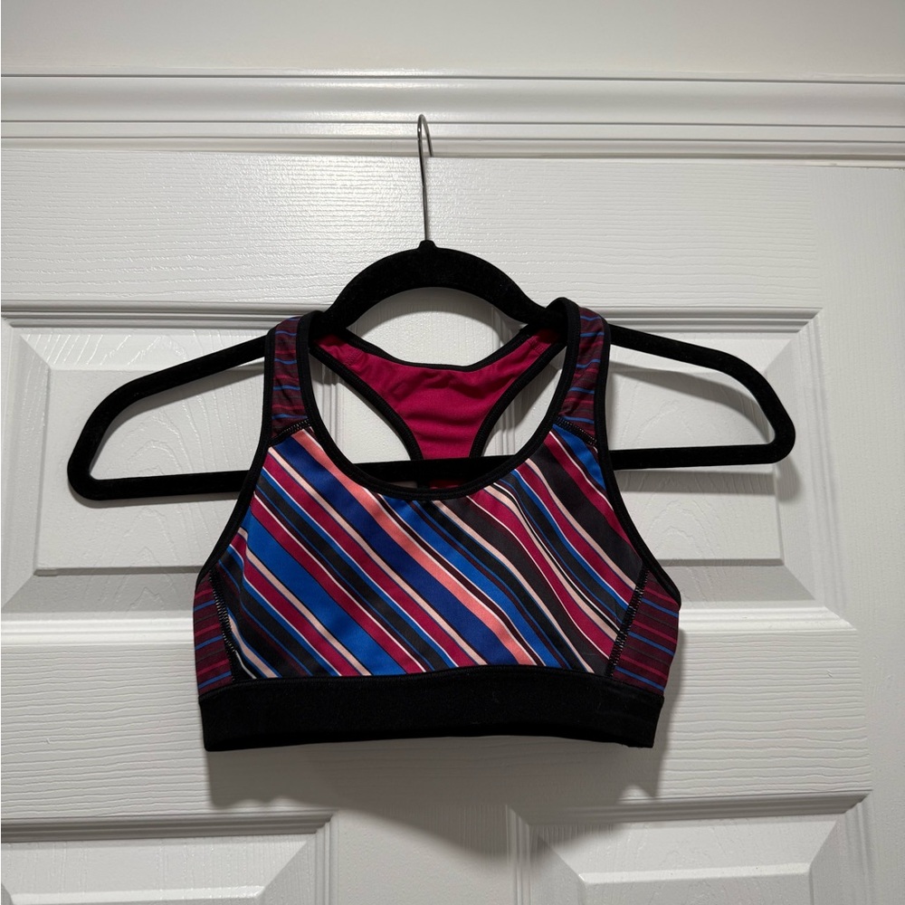 Purple and red sports bra